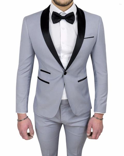 Trajes de hombre gris claro boda para hombres por encargo un botón padrino Traje De Hombre novio esmoquin chaqueta para graduación conjuntos chaqueta pantalones