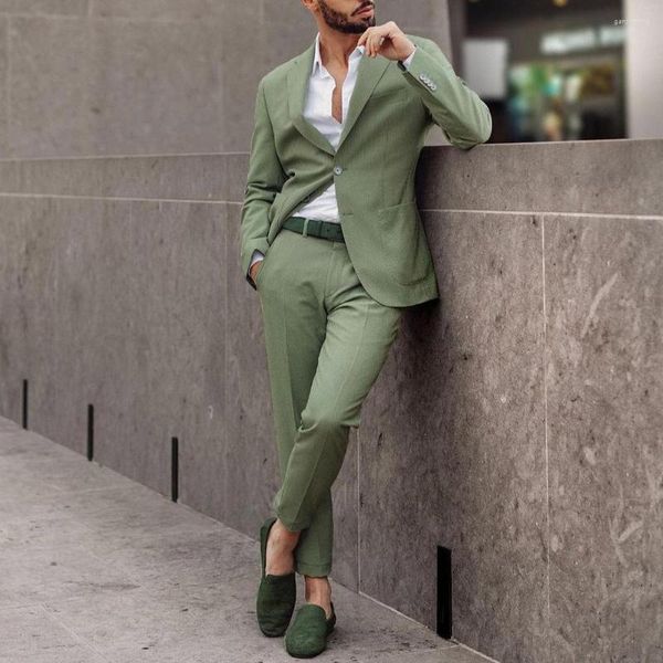 Trajes de hombre Verde claro Muesca Solapa Blazer Pantalones Hombres Esmoquin Traje de fiesta Homme Ropa de boda formal Bolsillo grande 2 piezas Pantalones de chaqueta