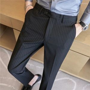 Costumes pour hommes léger luxe rayé costume pantalon pour hommes haut de gamme affaires bureau vêtements de cérémonie brodé mince pantalon décontracté