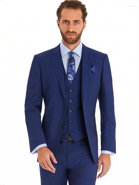 Costumes pour hommes bleu marine clair hommes robe de bal affaires marié smokings manteau gilet pantalon ensembles (veste pantalon gilet cravate) K: 1302