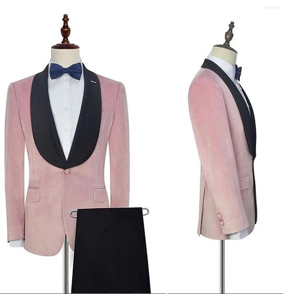 Costumes pour hommes velours rose clair smokings de mariage Slim Fit châle revers personnalisé marié fête bal Blazer tenue de soirée Masculino 2 pièces