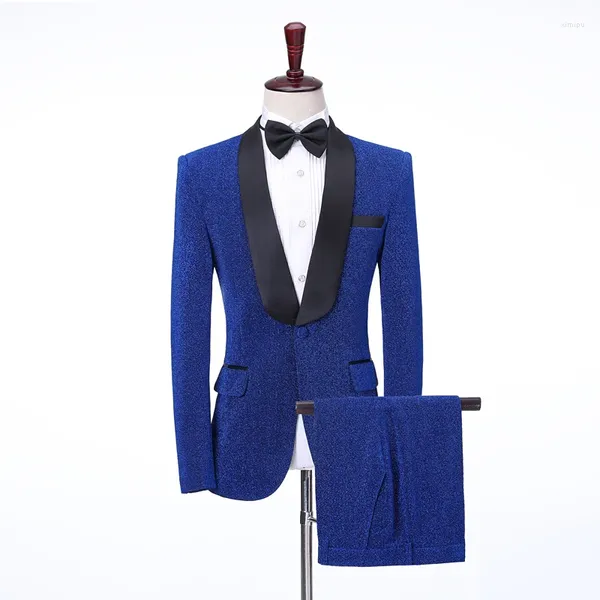 Trajes para hombre, conjuntos de trajes brillantes y ligeros, traje para hombre, azul real, verde, vino, rojo, disfraz de escenario