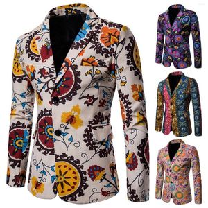 Herenpakken bekleed sweat heren herfst en winter jassen casual etnische retro -stijl print twee knop heren blazers slanke pasvorm