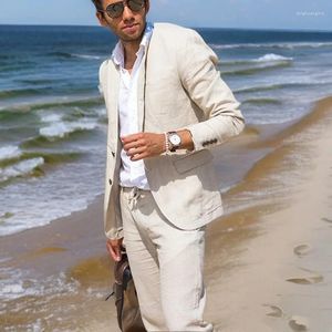 Costumes pour hommes plage en lin pour hommes de mariage du marié smooto 2 pièces de bal veste de costume de fête avec pantalon mode masculin 204