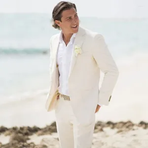 Costumes masculins en lin de plage de plage smoking été slim fit hommes pour le marié 2 pièces mode masculine nouée jaquette à revers avec pantalon 2024