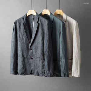 Trajes de hombre chaqueta Blazer de lino para hombre primavera otoño ropa de algodón verano Casual manga larga traje individual hombres finos