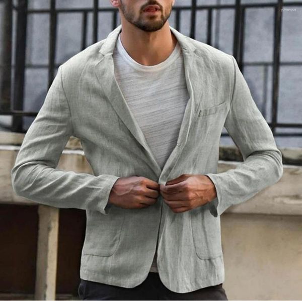 Costumes pour hommes Vestes en lin pour hommes Casual Summer Suit Manteau Gris Simple Boutonnage Coupe ample Léger Mariage Bal Groom's Wear Blazer Robe