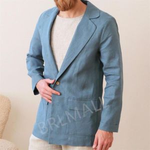 Costumes pour hommes Veste en lin pour homme Blazer en lin pour homme Cardigan bleu gris pour homme Manteau pour homme Mariage