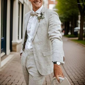 Herenpakken linnen bruiloft smoking voor bruidegom 2 stuks zomerse mannen Amerikaanse stijl mode -groomsmen slijtage (jasbroek) klaar om te verzenden