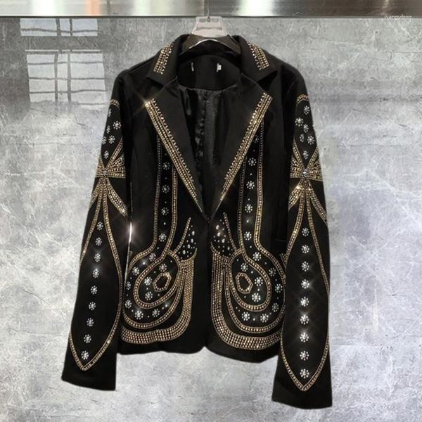 Costumes pour hommes Locomotive qualité luxe strass veste hommes Blazers manteau perceuse Punk Club tenue Jaqueta Bomber diamant