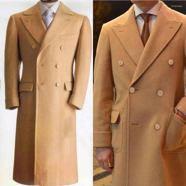 Trajes para hombres Chaqueta larga de una pieza Blazer de invierno Doble botonadura Solapa en pico Abrigo para fumar diario Ropa masculina hermosa personalizada 2024