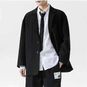 Herenpakken losse blazer zwart en bruin inkeping met een enkele borsten reve reve lengte één stuk jas jas jas preppy stijl hoogwaardige outfits