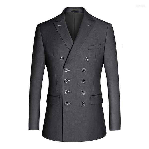 Costumes pour hommes LUCLESAM hommes affaires blazers décontractés Double boutonnage pour hommes automne et hiver mode bleu foncé noir gris costume mince