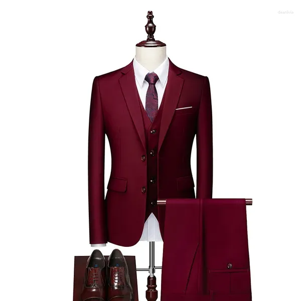 Trajes para hombres Traje de boda de lujo de 3 piezas (Blazer Pantalones Chaleco) Moda Color sólido Oficina de negocios Conjuntos de chaqueta delgada para hombre elegante de gran tamaño