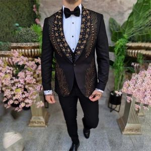 Costumes de luxe pour hommes, Tuxedos avec cristaux perlés, ensemble 3 pièces, blazer de fête pour marié, Slim, Costume de bal de mariage