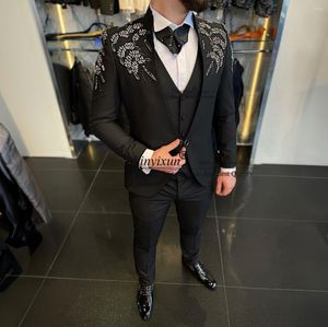 Trajes de hombre de lujo con cuentas para hombre para boda traje de 3 piezas novio esmoquin Slim Fit masculino Prom Blazer hombre fiesta Terno Masculinos Completo