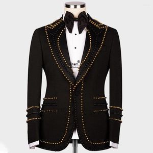 Costumes de luxe pour hommes, avec perles perlées, Tuxedos de marié, 2 pièces, blazer de marié, coupe cintrée, Costume Homme sans CAPE