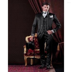 Costumes pour hommes Luxe Noir Hommes Exquis 3 pièces Veste Pantalon Gilet Blazer de mariage à poitrine unique de haute qualité Costume personnalisé Homme