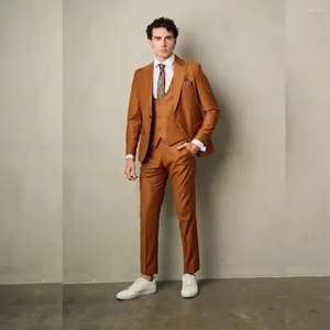 Costumes pour hommes, Blazer de luxe, couleur unie, 3 pièces, veste, pantalon, gilet, simple boutonnage, revers, fête formelle, Ropa Hombre