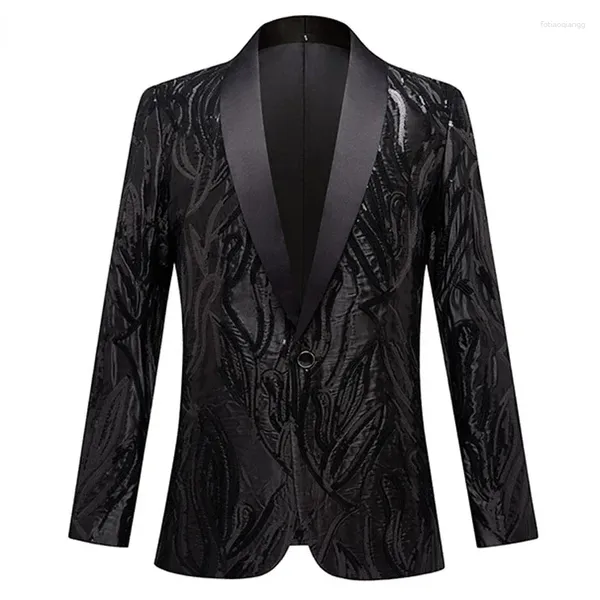 Costumes pour hommes Brocade Luxe Brocade Signine de costume 2023 Collier de châle One Bouton Black Blazers Men de mariage Banquet de mariage Costume Homme