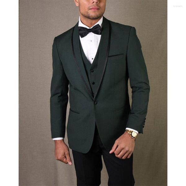 Suits para hombres Luxury Dark Green Jacket Vest Tres piezas Sahwl Sahwl Lapel Terno Terfits Formal Traje de Hombre Elegante 2023