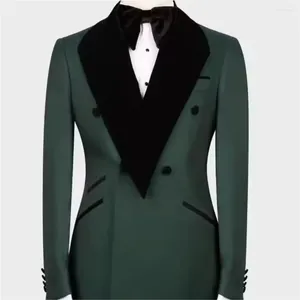 Herenpakken Luxury Green For Men 2 -delige jasbroek Dubbele borsten zwarte sjaalsrapel Casual kleding dagelijkse volledige set bruiloft bruidegom
