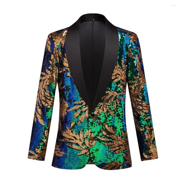 Costumes pour hommes Luxe Vert Or Paillettes Blazer Veste Hommes Slim Fit Châle Revers Costume Hommes Casual Fête De Mariage Scène Chanteurs Costumes