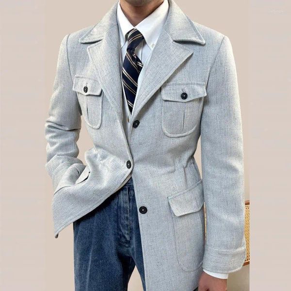 Costumes pour hommes de luxe manteau italien mode revers haut mâle tranchée veste pour hommes décontracté gris affaires polyvalent senior