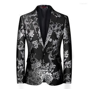 Costumes pour hommes Luxe Jacquard Tuxedo Costume Veste Hommes Un Bouton Revers Collier Mariage Bal Dîner Costumes Noir Blanc Business Slim Fit Blazer