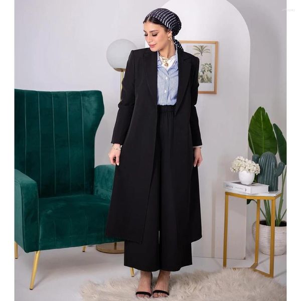 Trajes para hombres Chaqueta larga de lujo Color sólido Solapa de muesca de un solo pecho Chaqueta de una pieza Traje formal Abayas Elegnat Mujeres musulmanas