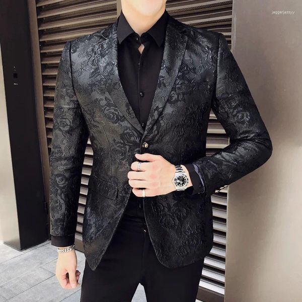 Costumes masculins Luxury Mens Fashion Men de mariage Blazers Black Floral imprimé Blazer Design plus taille 5xl veste de costume Slim Fit Male décontracté