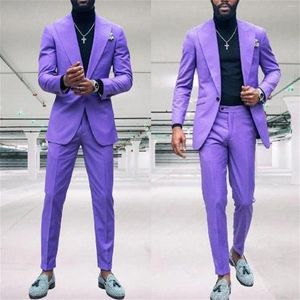 Costumes pour hommes Luxe Violet Costume pour hommes Plus la taille Casual Tuxedo Homme Custom Lapel Prom Party Blazer 2 Pièces Slim Fit Outfits (Veste