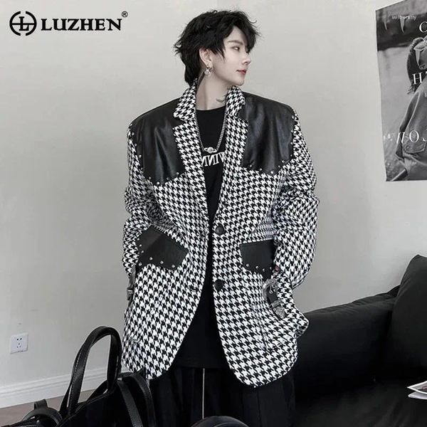 Costumes masculins Luzhen Corée Couleur de mode Couleur en cuir en cuir Plaid Plaid Luxur