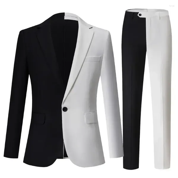 Costumes masculins M-5xl Fashion Slim Fit Couleur couleur noir et blanc assortiment masculin 2 pièces Robe de fête Tuxedo Show Blazer Pantalon