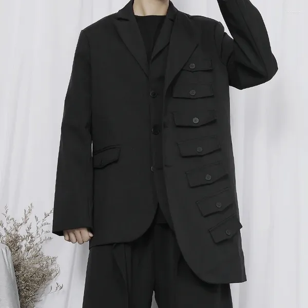 Trajes para hombre, M-XL, otoño 2023, diseño asimétrico Original, traje decorado con botones, chaqueta, chaqueta elegante holgada bonita, ropa