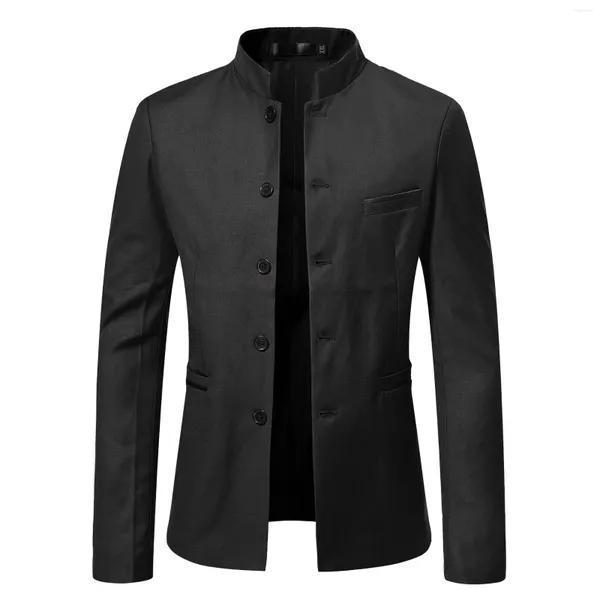 Costumes pour hommes Blazers masculins tunique mince traditionnelle pour hommes couleur unie col montant blazer affaires décontracté style chinois veste manteau m-4xl