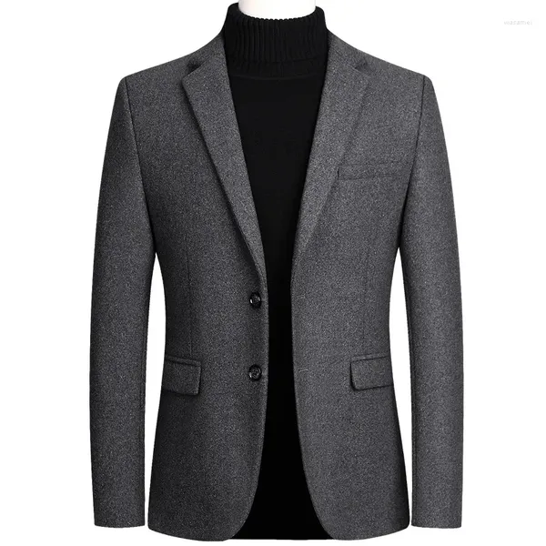 Trajes para hombre, chaqueta gris gruesa para hombre, abrigo de lana para hombre, chaqueta de traje informal, abrigo de lana de gran tamaño para invierno, abrigo Formal de manga larga 4xl