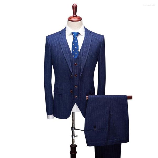 Hommes Costumes Homme Porter Gentleman Costume Trois Pièces Ensemble Slim Fit Style Britannique Formelle Affaires Mode Rayures Costume Homme Mariage