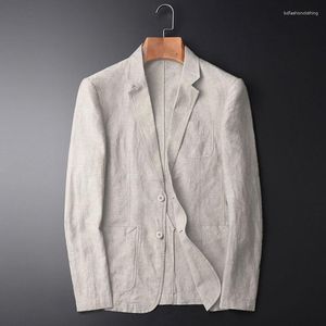 Costumes pour hommes Blazer en lin fin pour hommes, costume simple d'été blanc pour veste de protection solaire en coton, coupe cintrée décontractée 2023