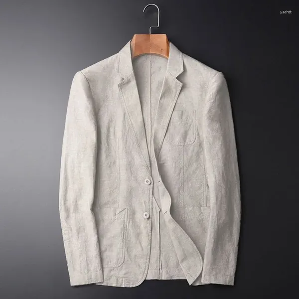 Trajes para hombre, Blazer de lino fino para hombre, traje individual blanco de verano para hombre, chaqueta de algodón con protección solar, informal, ajustado, 2024