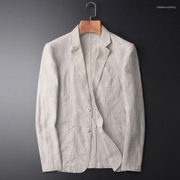 Trajes para hombre, Blazer para hombre, lino fino, traje individual blanco de verano para hombre, chaqueta de protección solar de algodón, informal, ajustado, 2023