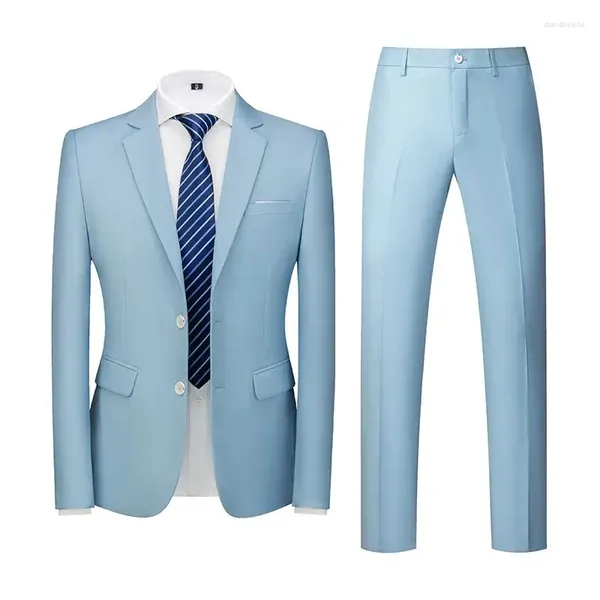 Trajes para hombre Traje de dos piezas para hombre Esmoquin ajustado para boda Prom Padrinos de boda Conjunto de chaqueta y pantalones de 2 botones 8 colores sólidos disponibles