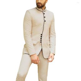 Costumes pour hommes col Mandarin hommes costume 2 pièces ensemble dîner fête mariage Banquet robe de marié affaires intelligent décontracté modeste (pantalon blazer)