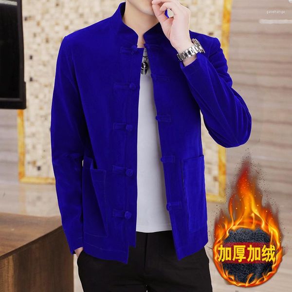 Trajes de hombre Mandarin Royal Blue Velour Blazers Slim Fit Velvet Dress Claret Red Chinese Year Ropa para hombre Borgoña Chaquetas orientales