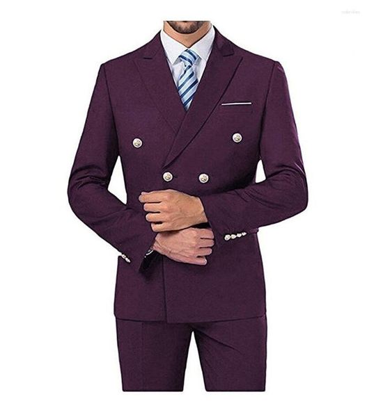 Trajes para hombres Hombres 2 piezas Boda Doble botonadura Blazer Pantalones Conjunto Formal Negocios Negro Gris Púrpura Verde Azul