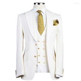 Costumes pour hommes Hommes 3 pièces Costume Revers Double boutonnage Slim Fit Business pour marié Homme Banquet de mariage sans cravate (Blazer Gilet Pantalon)