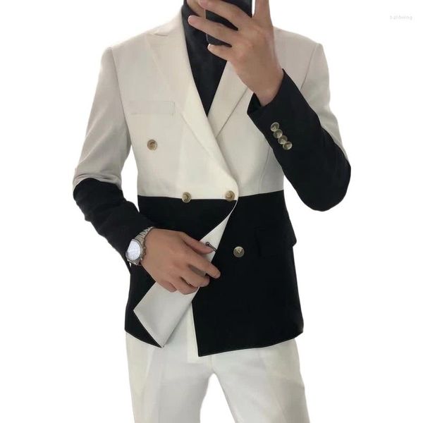 Costumes pour hommes Blazer Hombre Semi-noir rouge blanc Double boutonnage Masculino mince mariage bal mode couture hommes