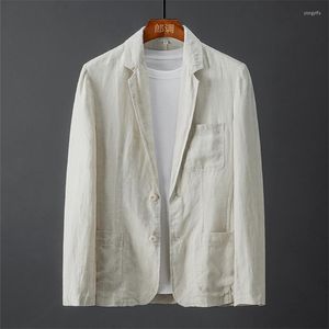 Costumes pour hommes Blazer veste printemps été solide mince décontracté affaires mince Terno Masculino respirant blanc coton lin costume manteau