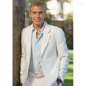 Costumes pour hommes Blazer blanc été lin revers cranté simple boutonnage 2 pièces (veste pantalon) fête mariage Tuxedos Slim Fit personnalisé