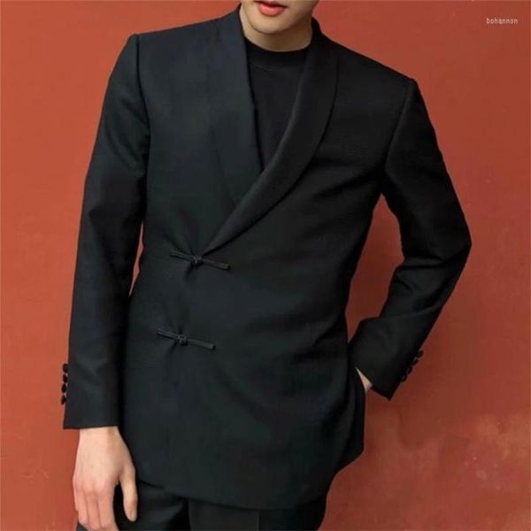 Costumes pour hommes Costume décontracté à boutons croisés de style chinois pour hommes Coupe Slim Veste Robe Couleur unie